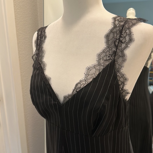 All Saints Skylar Dress In Pinstriped Black With Lace - Picture 7 of 13